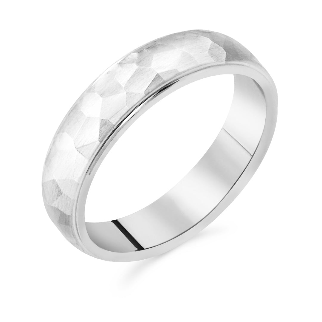 Stelle hopeinen kihlasormus, taottu pinta, 5mm flakkarunko