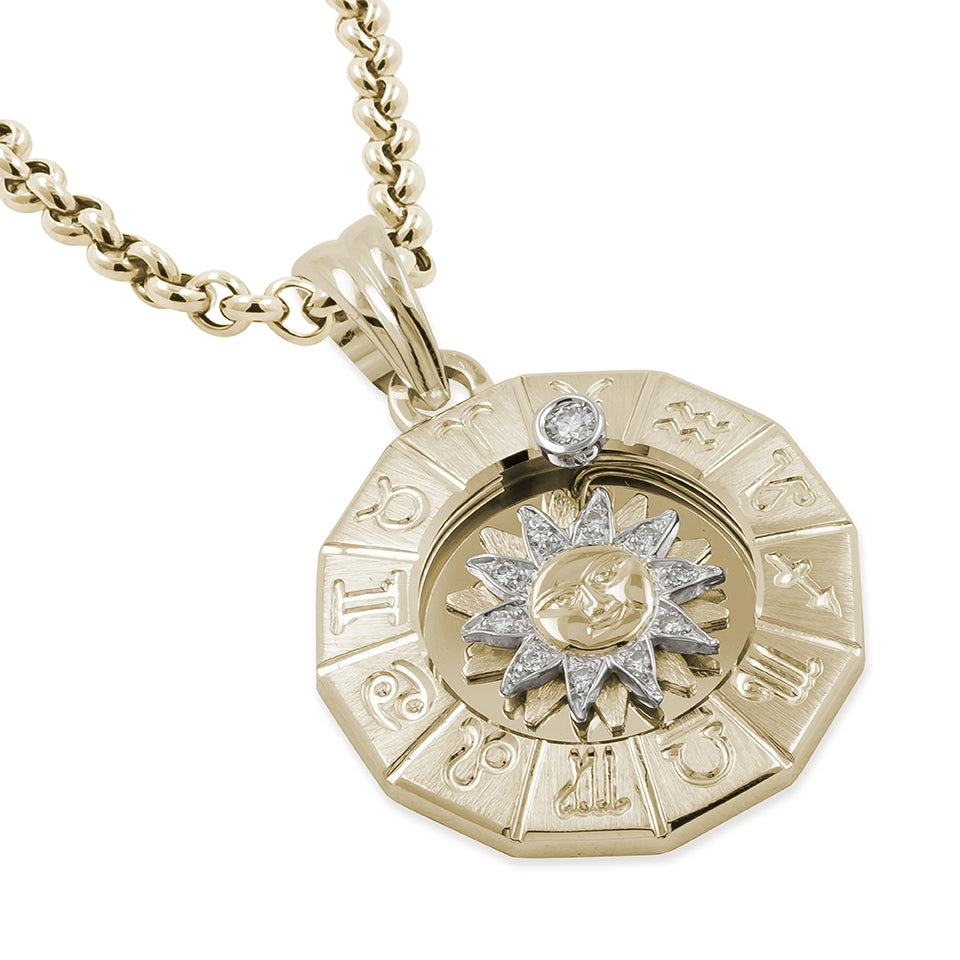 Timanttiriipus, aurinko-horoskooppi 0,14ct, iso, keltakulta - Laatukoru - Laatukoru